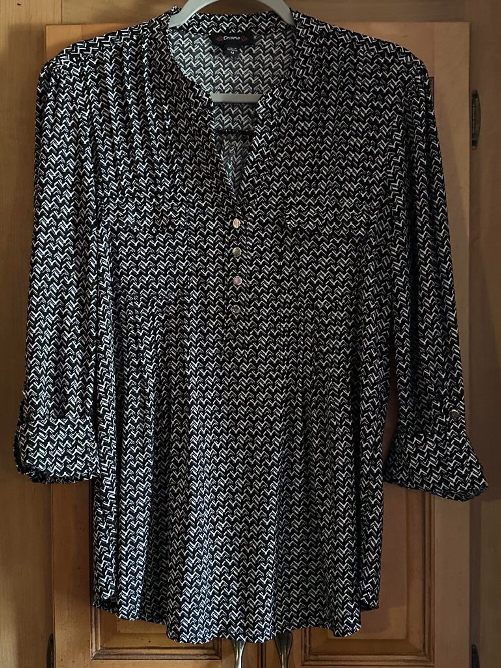 Cocomo Pleated Black/White Geometric Top M